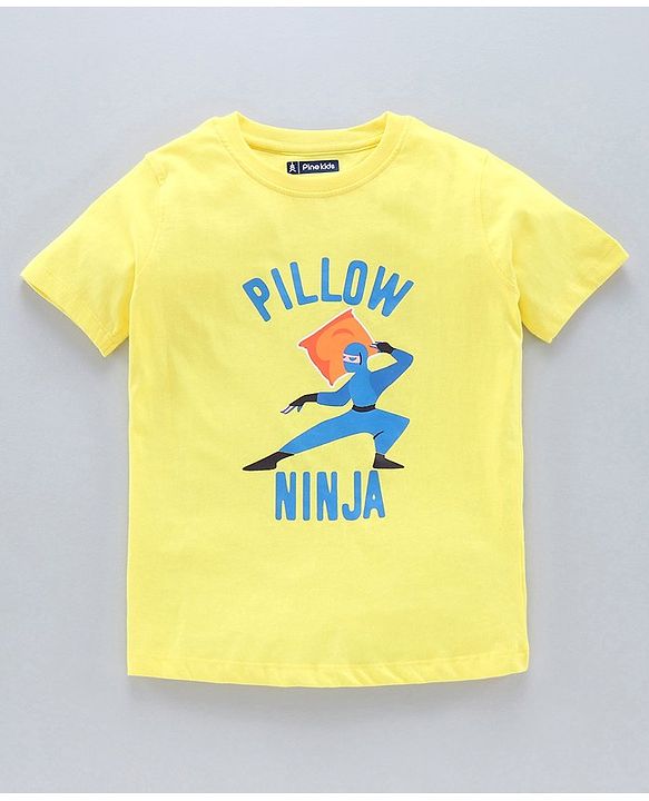 Pine Kids Half Sleeves Bio Washed T-Shirt & Pajama Set Ninja Graphic - Yellow & Blue