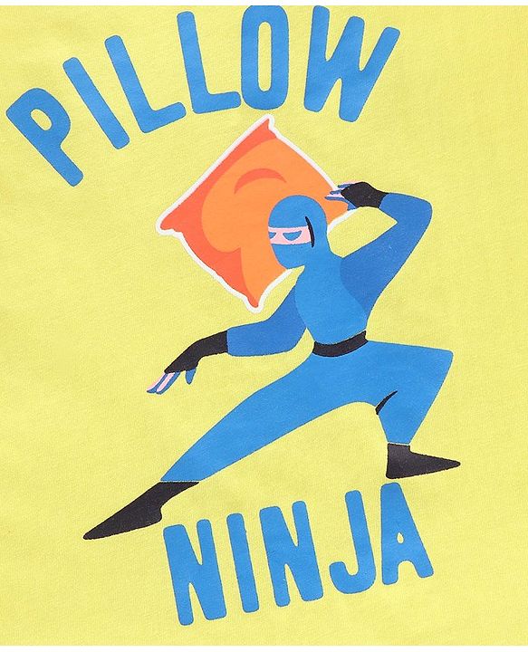 Pine Kids Half Sleeves Bio Washed T-Shirt & Pajama Set Ninja Graphic - Yellow & Blue