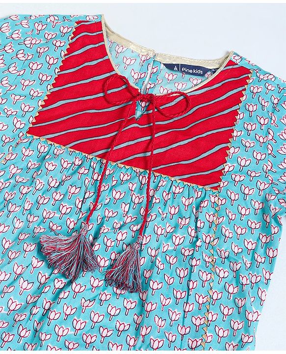 Pine Kids Printed Kurti & Palazzo with Dupatta - Blue