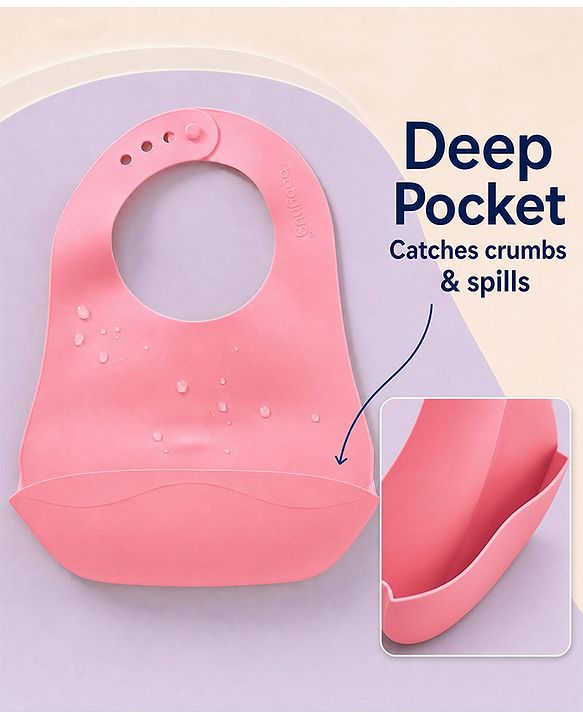 Babyhug Soft Silicone Feeding Bib  Bird Print, Yellow| Waterproof, Tear-Resistant, Easy to Wear| With Deep Crumb Catcher| Adjustable Fit| Foldable & Easy to Carry
