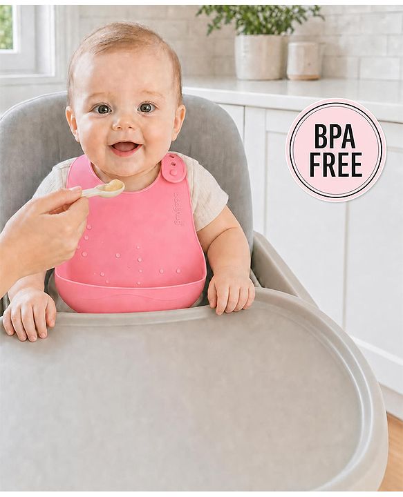 Babyhug Soft Silicone Feeding Bib  Bird Print, Yellow| Waterproof, Tear-Resistant, Easy to Wear| With Deep Crumb Catcher| Adjustable Fit| Foldable & Easy to Carry