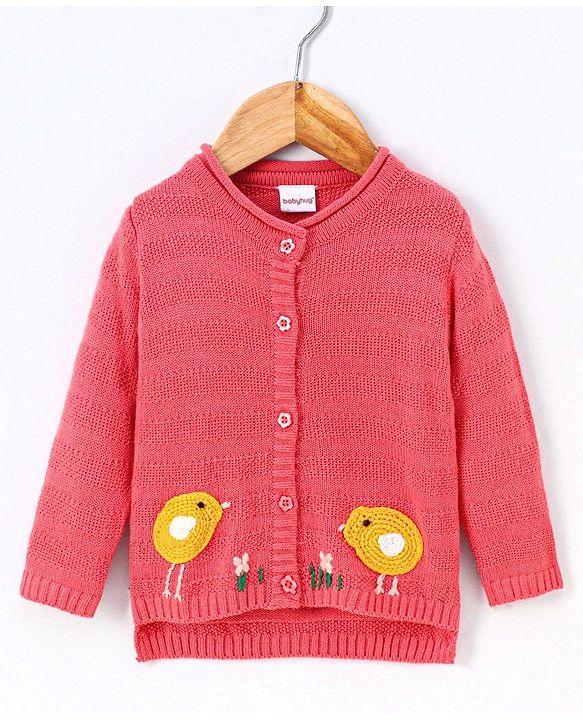 Babyhug Full Sleeves Sweater Bird Design - Pink