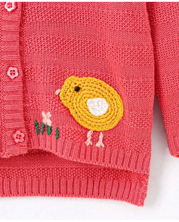 Babyhug Full Sleeves Sweater Bird Design - Pink