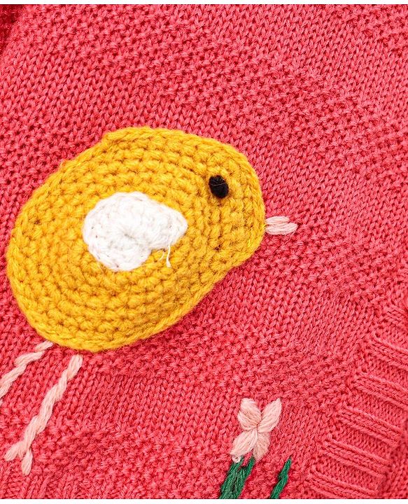 Babyhug Full Sleeves Sweater Bird Design - Pink