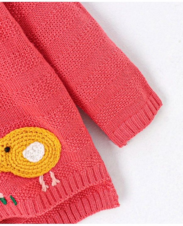 Babyhug Full Sleeves Sweater Bird Design - Pink