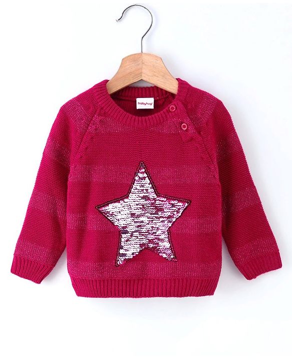 Babyhug Full Sleeves Pullover Sweater Sequins Embellished - Red