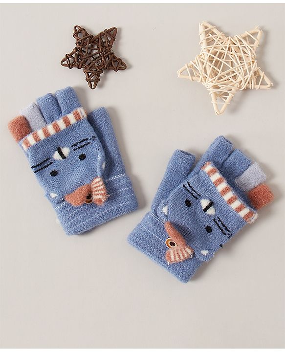 Babyhug Woollen Gloves Animal Design - Blue