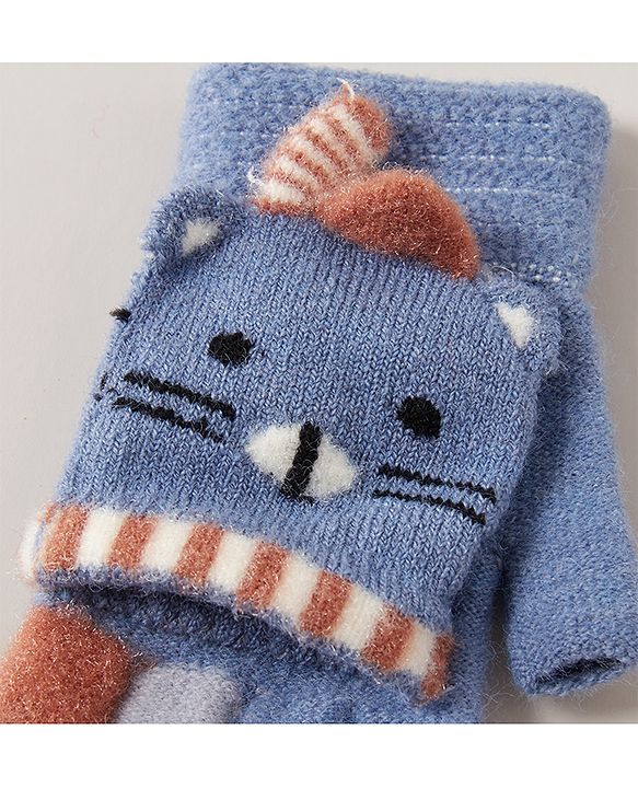Babyhug Woollen Gloves Animal Design - Blue