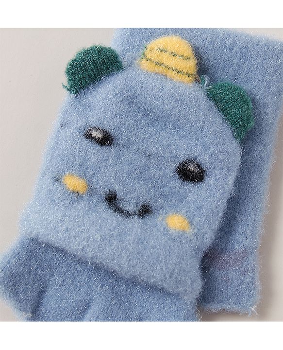 Babyhug Woollen Gloves Animal Design - Blue