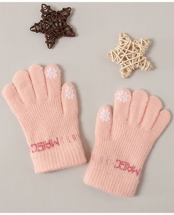 Babyhug Woollen Gloves Snowflake Print - Light Pink