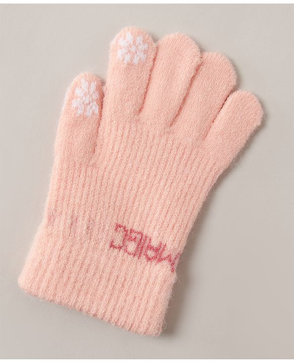 Babyhug Woollen Gloves Snowflake Print - Light Pink