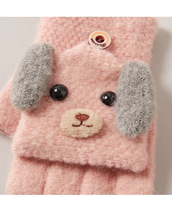 Babyhug Woollen Gloves Puppy Design - Pink