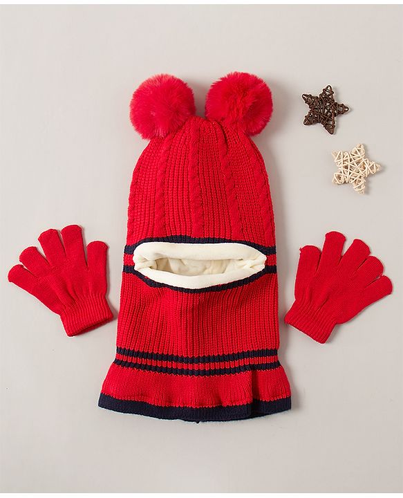 Babyhug Woolen Cap & Hand Gloves Red - Diameter 16 cm