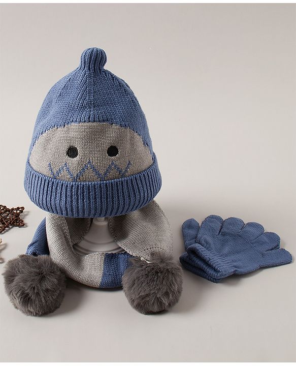 Babyhug Woollen Cap Glove & Muffler Set - Blue