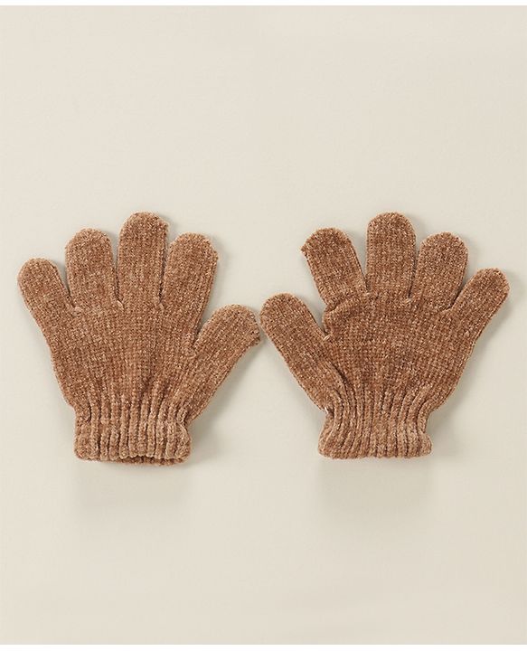 Babyhug Woollen Cap Glove Muffler Set - Brown