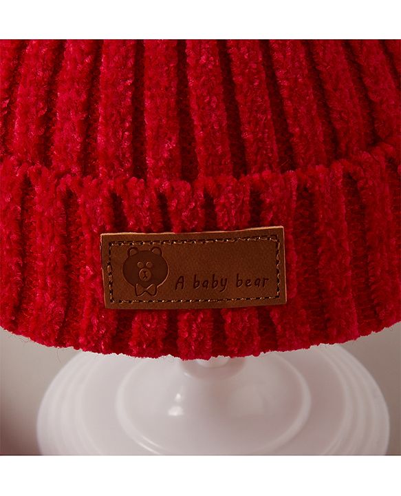 Babyhug Woollen Cap Muffler & Gloves Red - Diameter 13 cm