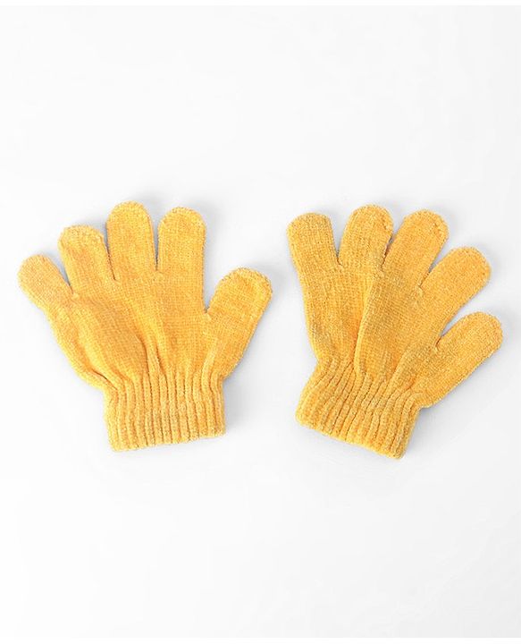 Babyhug Woollen Checks Cap & Muffler With Gloves Yellow - Diameter 11 cm