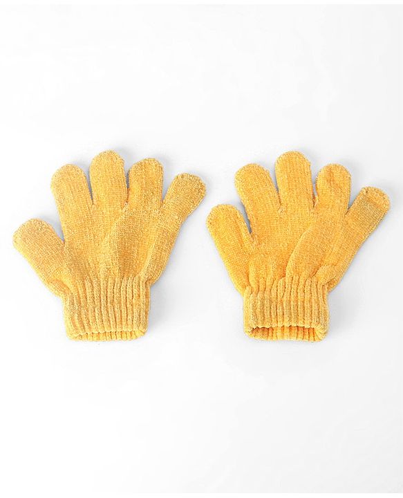 Babyhug Woollen Checks Cap & Muffler With Gloves Yellow - Diameter 11 cm