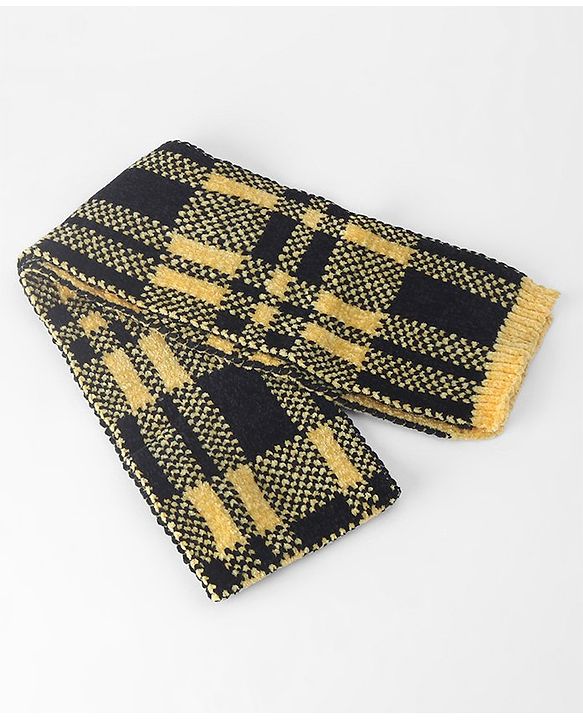Babyhug Woollen Checks Cap & Muffler With Gloves Yellow - Diameter 11 cm