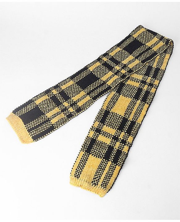 Babyhug Woollen Checks Cap & Muffler With Gloves Yellow - Diameter 11 cm