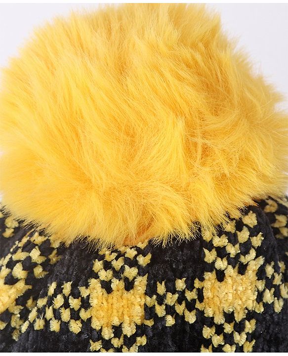 Babyhug Woollen Checks Cap & Muffler With Gloves Yellow - Diameter 11 cm