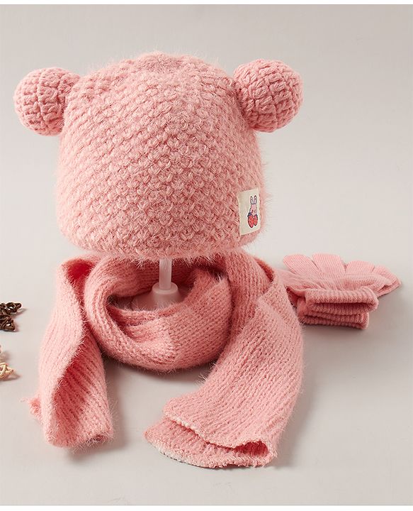 Babyhug Woollen Cap Glove & Muffler Sets - Pink