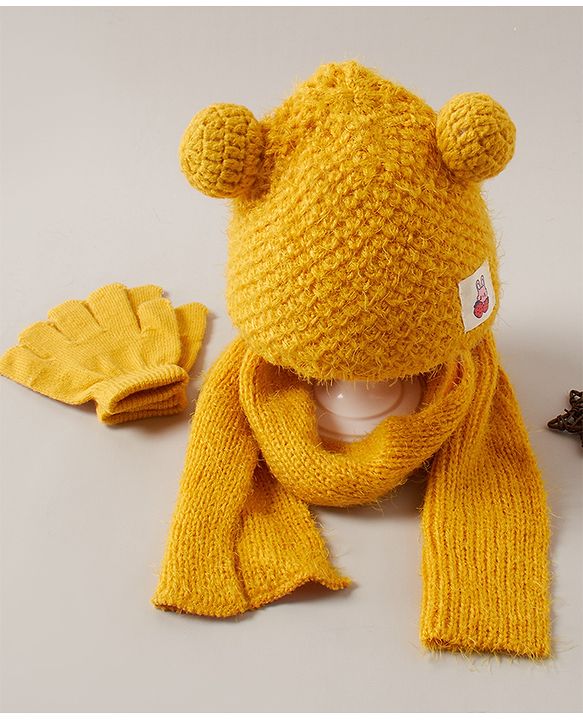 Babyhug Woollen Cap Glove & Muffler Sets - Yellow