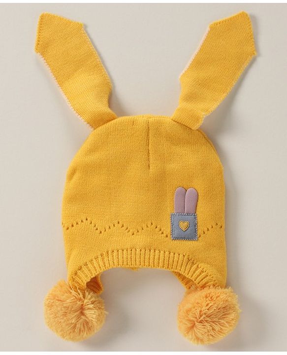 Babyhug Cotton Woollen Cap Yellow - Diameter 11 cm