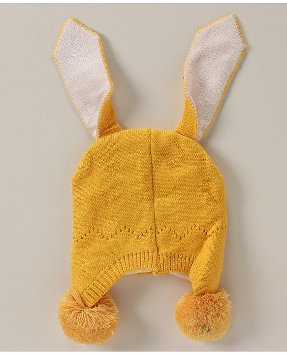 Babyhug Cotton Woollen Cap Yellow - Diameter 11 cm