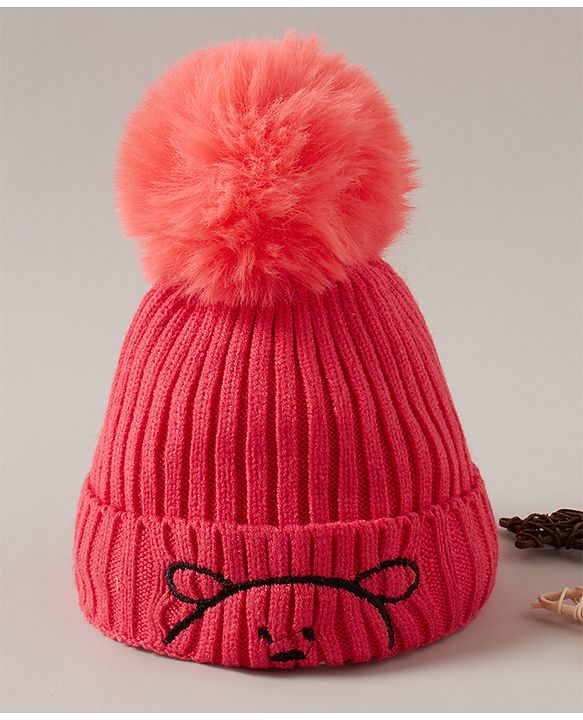 Babyhug Woolen Cap Pom Pom Design Red  - Diameter 12 cm