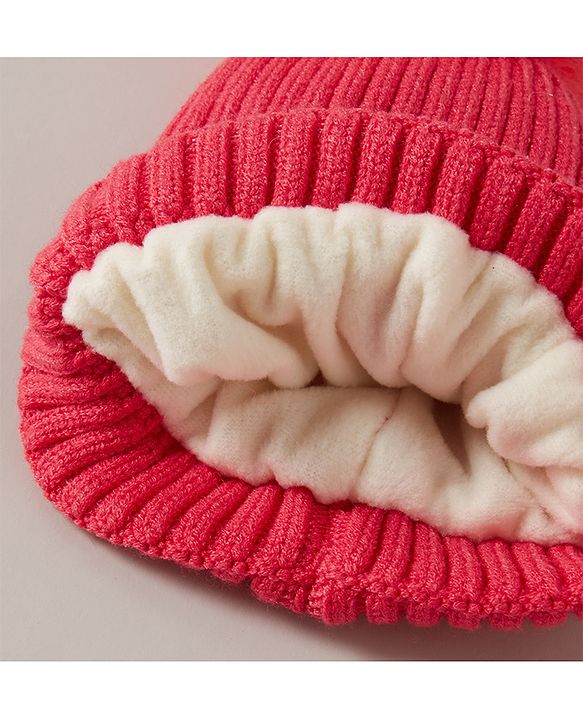 Babyhug Woolen Cap Pom Pom Design Red  - Diameter 12 cm