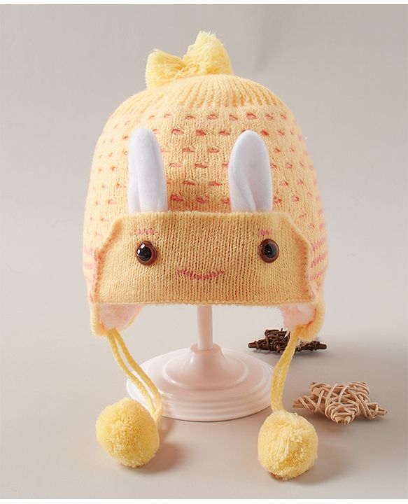 Babyhug Cap With Bunny Face Motif Yellow - Diameter 12 cm