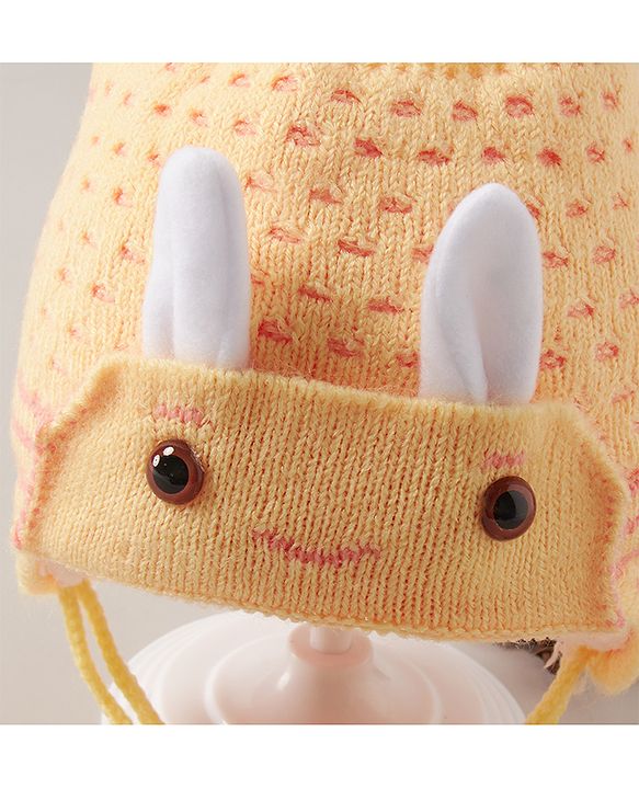 Babyhug Cap With Bunny Face Motif Yellow - Diameter 12 cm
