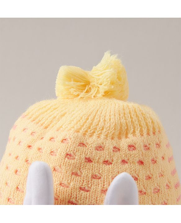 Babyhug Cap With Bunny Face Motif Yellow - Diameter 12 cm
