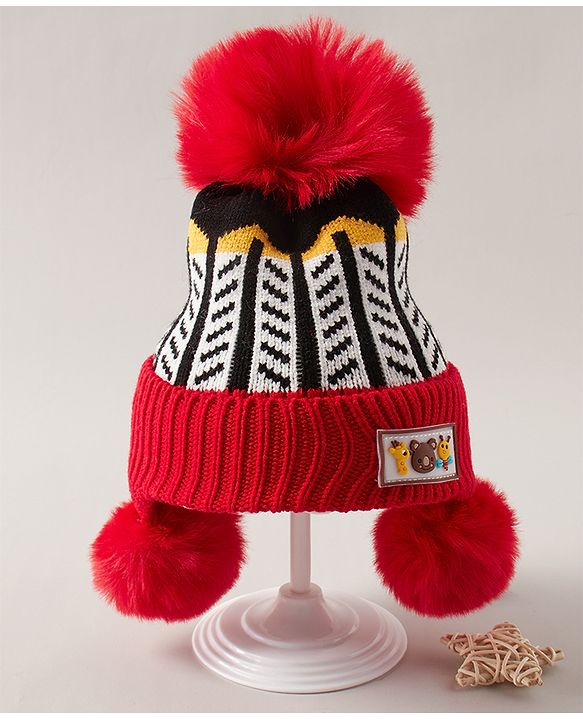 Babyhug Baby Cap with Pom Pom - Red