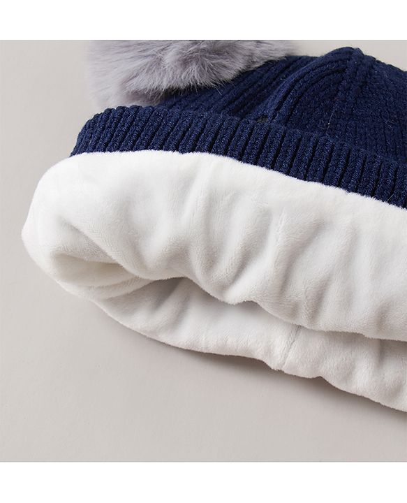 Babyhug Woolen Cap Bear Embroidery Blue - Diameter 14 cm