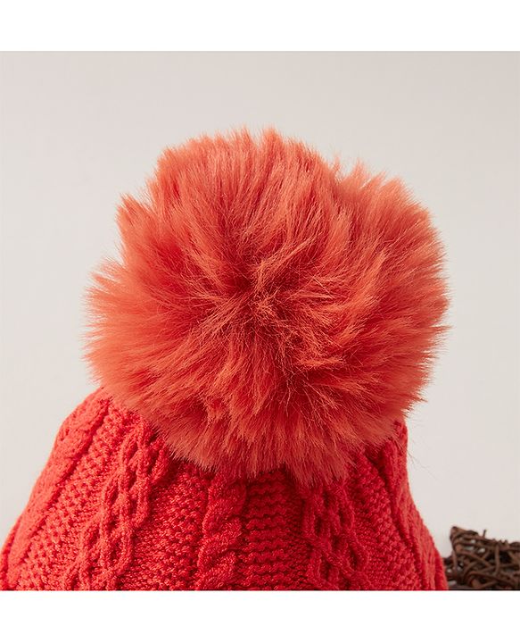 Babyhug Woollen Cap With Pom Pom Orange - Diameter 7.5 cm