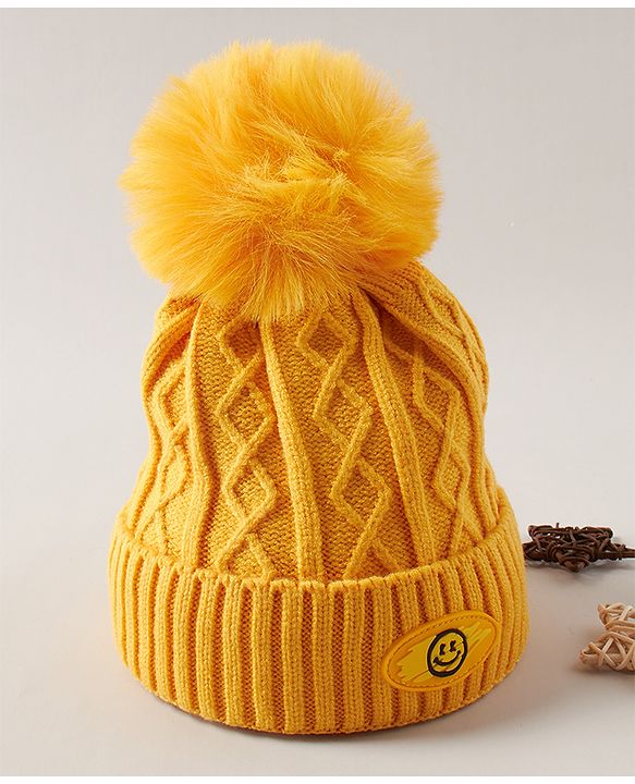 Babyhug Woollen Cap With Pom Pom Yellow - Diameter 10 cm