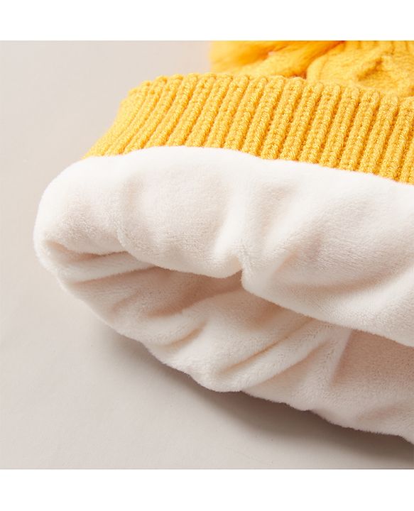 Babyhug Woollen Cap With Pom Pom Yellow - Diameter 10 cm