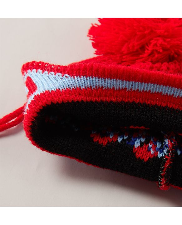 Babyhug Cap with Pom Pom Car Print Red - Diameter 12 cm