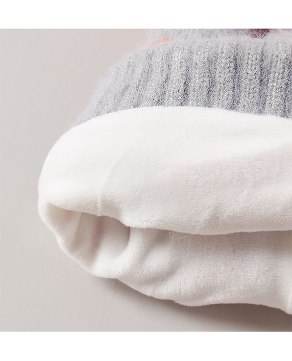 Babyhug Pom Pom Winter Cap Heart Print Grey - Diameter 9.5 cm