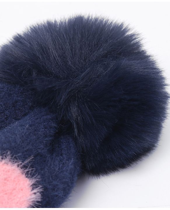 Babyhug Pom Pom Winter Cap Heart Print Blue - Diameter 11 cm