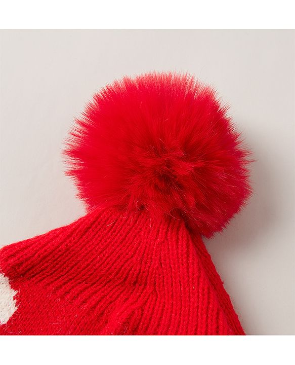 Babyhug Winter Caps With Pom Pom Red - Diameter 14 cm