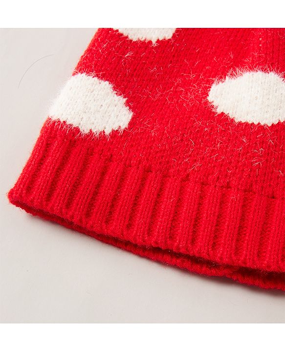 Babyhug Winter Caps With Pom Pom Red - Diameter 14 cm