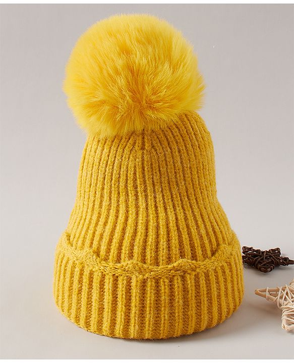 Babyhug Pom Pom Winter Cap Yellow - Diameter 11.5 cm