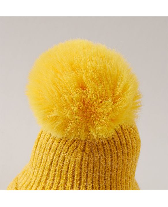 Babyhug Pom Pom Winter Cap Yellow - Diameter 11.5 cm