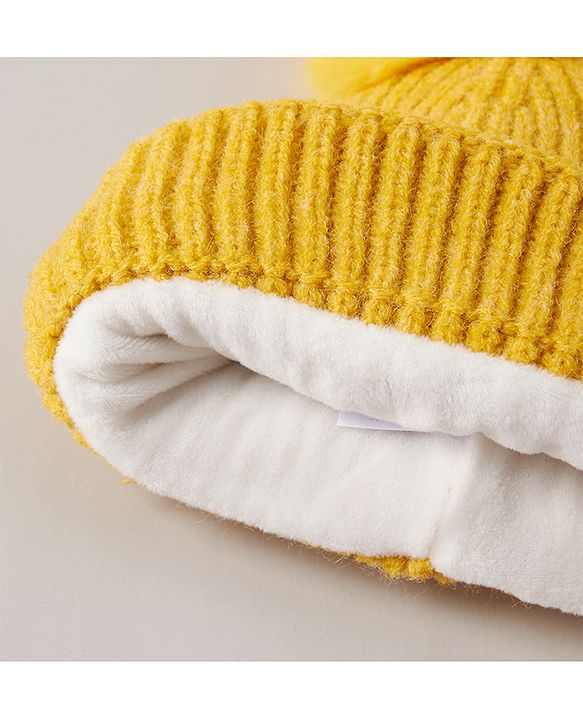 Babyhug Pom Pom Winter Cap Yellow - Diameter 11.5 cm
