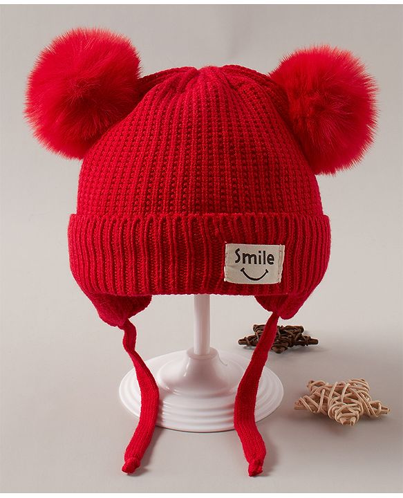 Babyhug Woollen Tie Knot Cap - Red