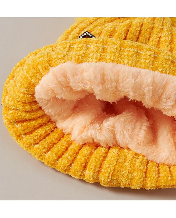 Babyhug Cap with Pom Pom Kitten Design Yellow - Cap Diameter 12 cm (Product Inner Lining Color May Vary)