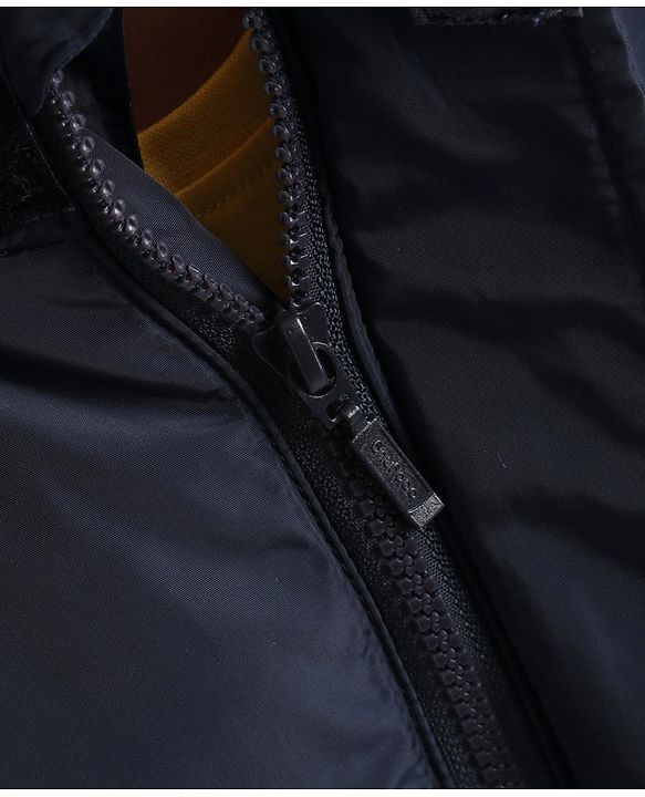 Babyhug Full Sleeves Quilted Hooded Jacket Text Badge - Navy Blue